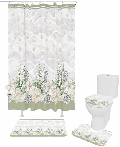ZOE GARDEN Sage Coastal Bathroom Set with Rug and Accessories