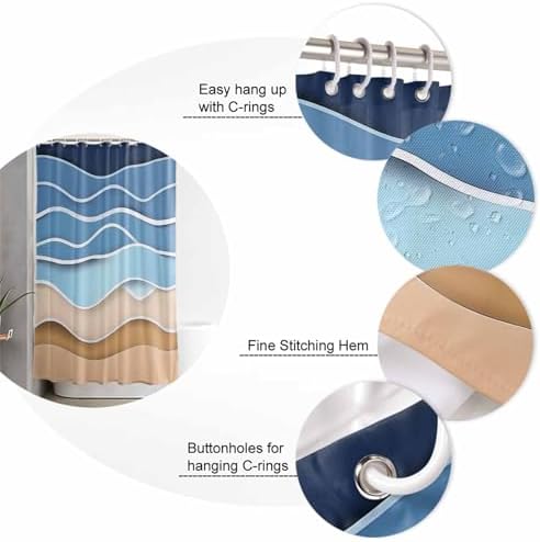 Coastal Blue Bathroom Set with Rug and Curtain