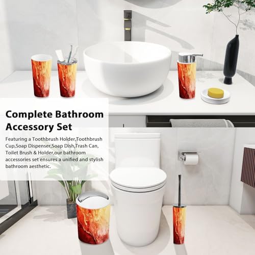Boho Bathroom 6 Piece Marble Texture Trash Can Set