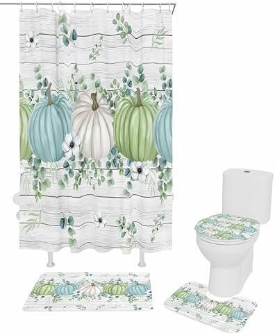 Thanksgiving Fall Bathroom Set with Shower Curtain Rug and Hooks