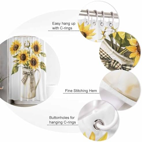 ZOE GARDEN Sunflower Bathroom Set with Curtain Rug and Hooks