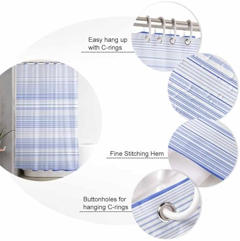 ZOE GARDEN Blue Pinstripe Bathroom Set with Curtain Rug and 12 Hooks