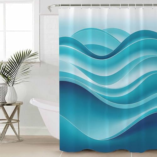 Turquoise Bathroom Set with Curtain Rug and Hooks