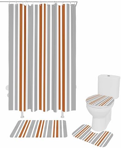 ZOE GARDEN Orange Striped Bathroom Set with Curtain and Rug