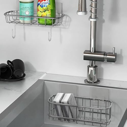 Simple Houseware Shower Caddy with Hooks Chrome 2 Pack