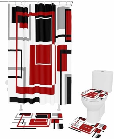 ZOE GARDEN Red Bathroom Set with Curtain Rug and Accessories