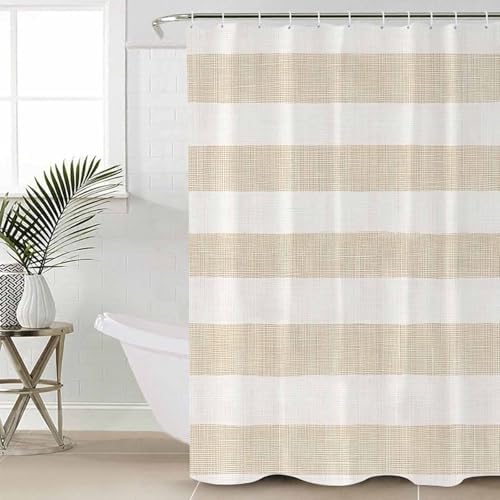 ZOE GARDEN Beige Stripe Bathroom Set with Shower Curtain and Rug