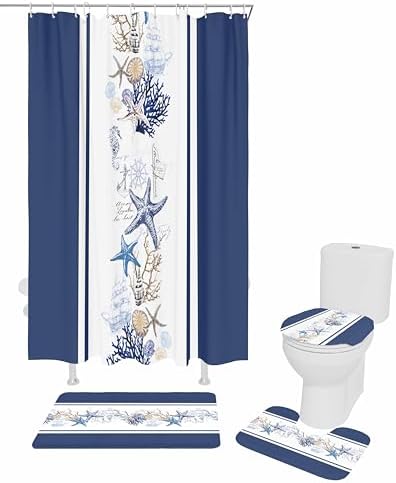 ZOE GARDEN Coastal Navy Bathroom Set with Rug and Accessories