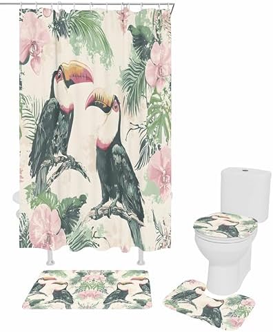 ZOE GARDEN Summer Parrot Bath Set with Curtain and Rug