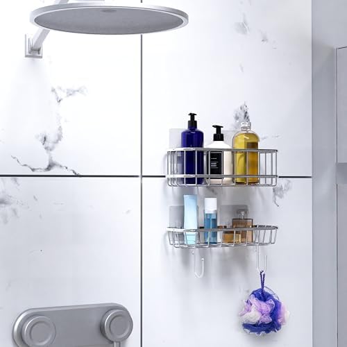 Simple Houseware Shower Caddy with Hooks Chrome 2 Pack