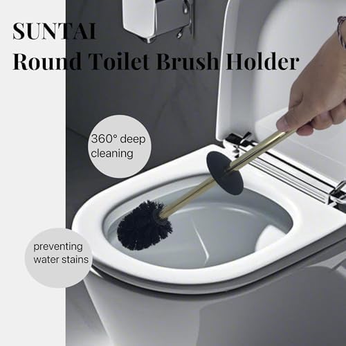 SUNTAI Toilet Brush and Holder with Gold Finish