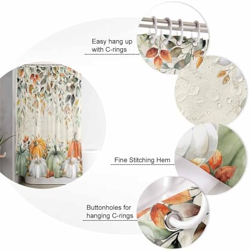 Thanksgiving Bathroom Set with Curtain Rug and Hooks