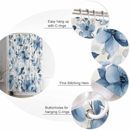 ZOE GARDEN Blue Flower Bath Set with Rug and Curtain