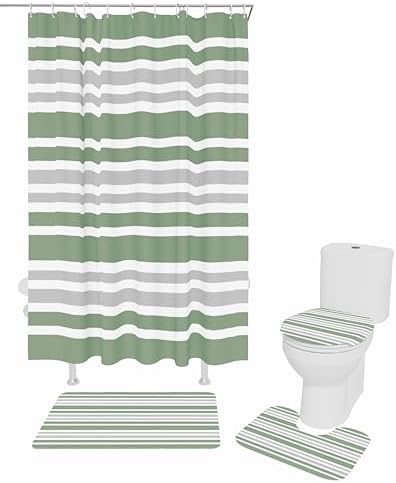 ZOE GARDEN Sage Green Bathroom Set with Curtain Rug and Accessories 1