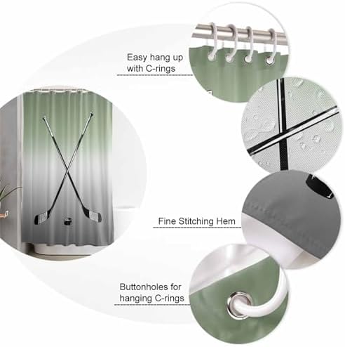 Sage Green Bathroom Set with Curtain Rug and Hooks - 72x72 Inches