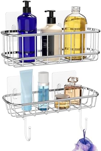 Simple Houseware Shower Caddy with Hooks Chrome 2 Pack