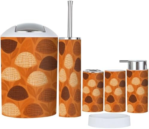 TRANQDEHOM 6-Piece Boho Geometric Trash Can and Bathroom Accessory Set