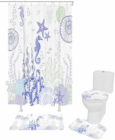 ZOE GARDEN Coastal Purple Bathroom Set with Shower Curtain Rug and Accessories