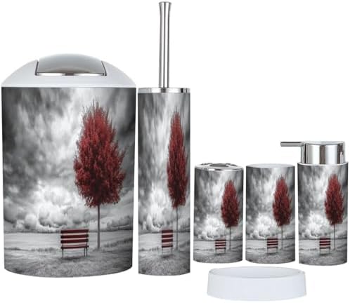 Boho Red Tree Bathroom Accessory Set 6 Piece