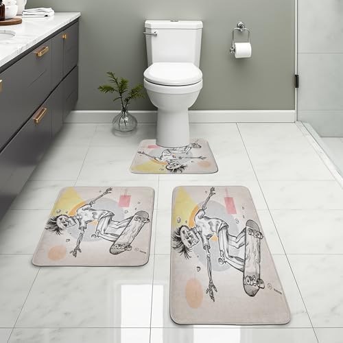 Ambesonne Skull Bathroom Mat Set 3 Pieces