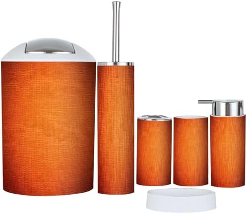 Boho Bright Orange Bathroom Accessory Set 6 Piece