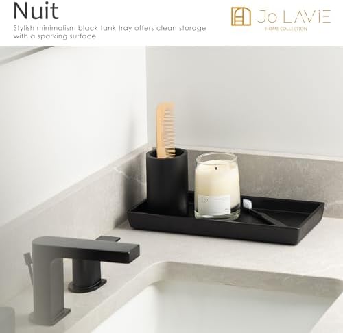 Black Resin Vanity Tray 12x5 Inch Minimalist Bathroom Organizer