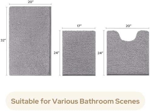 HOMEIDEAS 3 Piece Bath Rug Set - Ultra Soft Non Slip Chenille Rugs