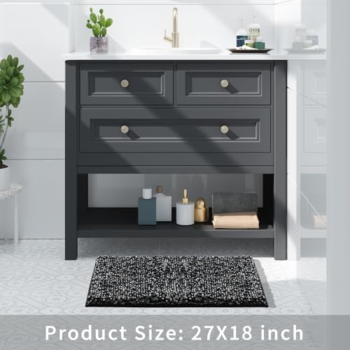 Yimobra Non-Slip Bath Mat 28x175 Plush Chenille Rugs Black Dark Gray