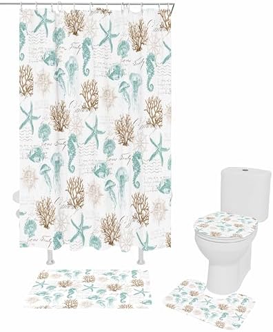 ZOE GARDEN Coastal Bathroom Set with Shower Curtain Rug and Accessories