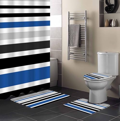 ZOE GARDEN Blue Black Bathroom Set with Curtain Rug Hooks
