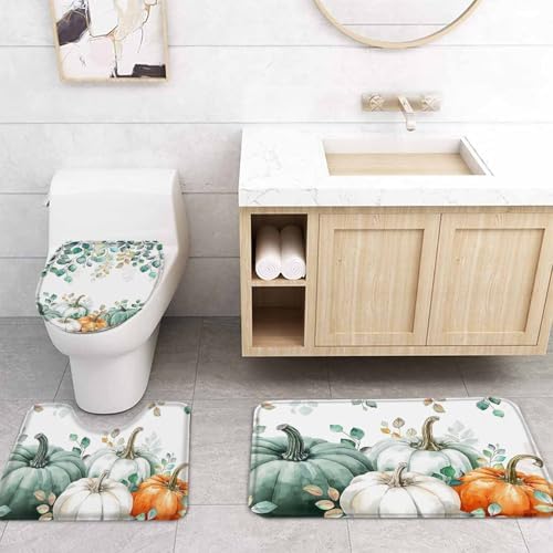 ZOE GARDEN Green Pumpkin Bathroom Set with Shower Curtain Rug and Accessories