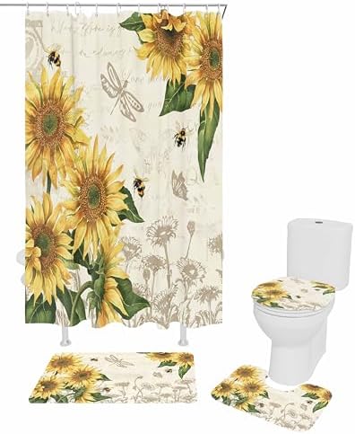 ZOE GARDEN Sunflowers Bathroom Set - 36x72 Inches Farmhouse Retro
