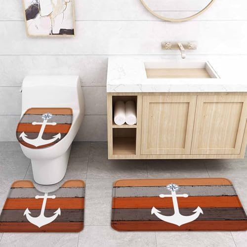 Anchor Orange Bathroom Set with Shower Curtain and Rug