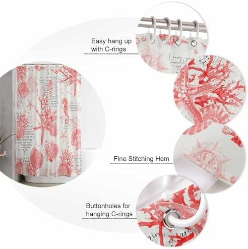 ZOE GARDEN Red Coastal Bath Set with Curtain Rug and Accessories