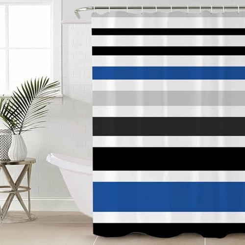ZOE GARDEN Blue Black Bathroom Set with Curtain Rug Hooks