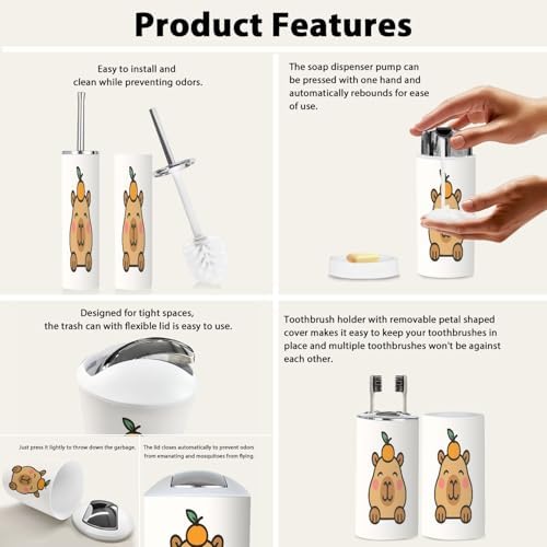 Boho Cute Capybara Bathroom Accessory Set 6 Piece