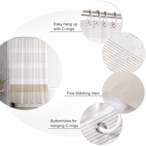 ZOE GARDEN Brown Stripe Bathroom Set with Curtain Rug and Accessories