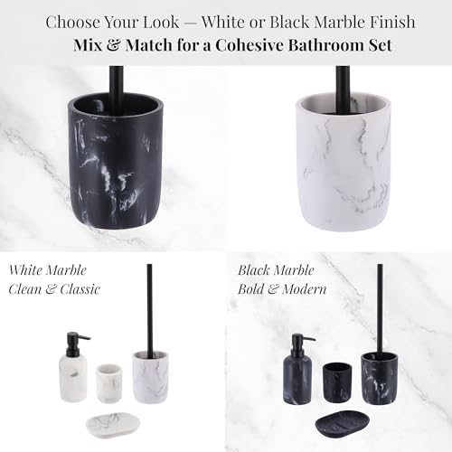 White Marble Toilet Brush with Holder Set Modern and Durable