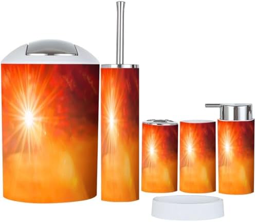 Boho Summer Orange Bathroom Accessory Set 6 Piece