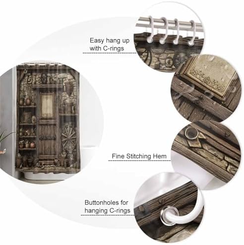 Farmhouse Wooden Bathroom Set with Shower Curtain and Rug Accessories