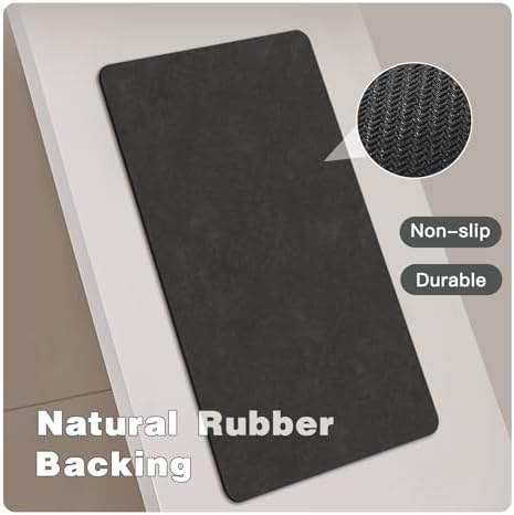 TYUU Black Bath Mat - Non Slip Quick Dry 16x24 Inches