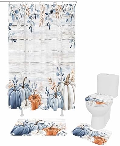 Thanksgiving Autumn Bathroom Set with Rug and Hooks 1