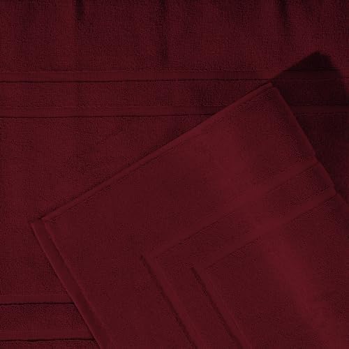 Feather Stitch 100 Cotton Bath Mats Red 2 Piece
