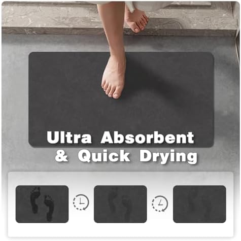 TYUU Black Bath Mat - Non Slip Quick Dry 16x24 Inches