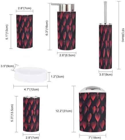 Boho Valentine Bath Accessories Set 6 Piece Red Black Hearts