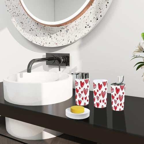 Boho Red Heart Bathroom Accessory Set 6 Piece