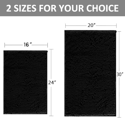 RUN HELIX 2 Piece Thick Chenille Bath Mats Set Black