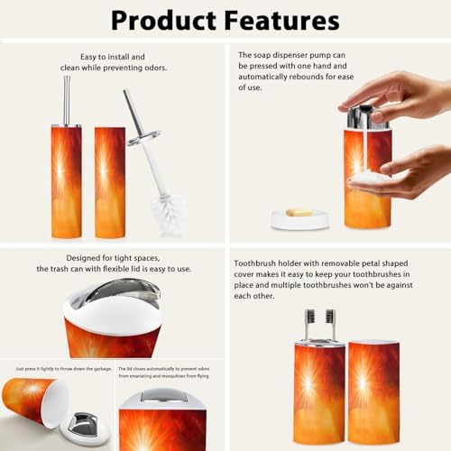Boho Summer Orange Bathroom Accessory Set 6 Piece