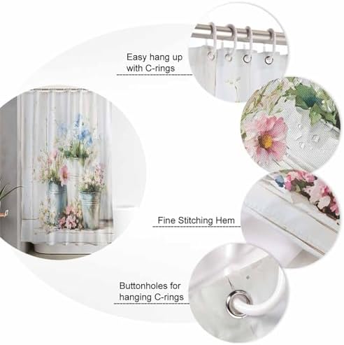 ZOE GARDEN Daisies Flowers Bath Set - 72x72 Waterproof Curtain Rug