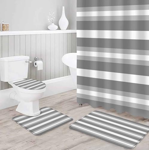 ZOE GARDEN Grey White Bathroom Set with Curtain Rug and Accessories